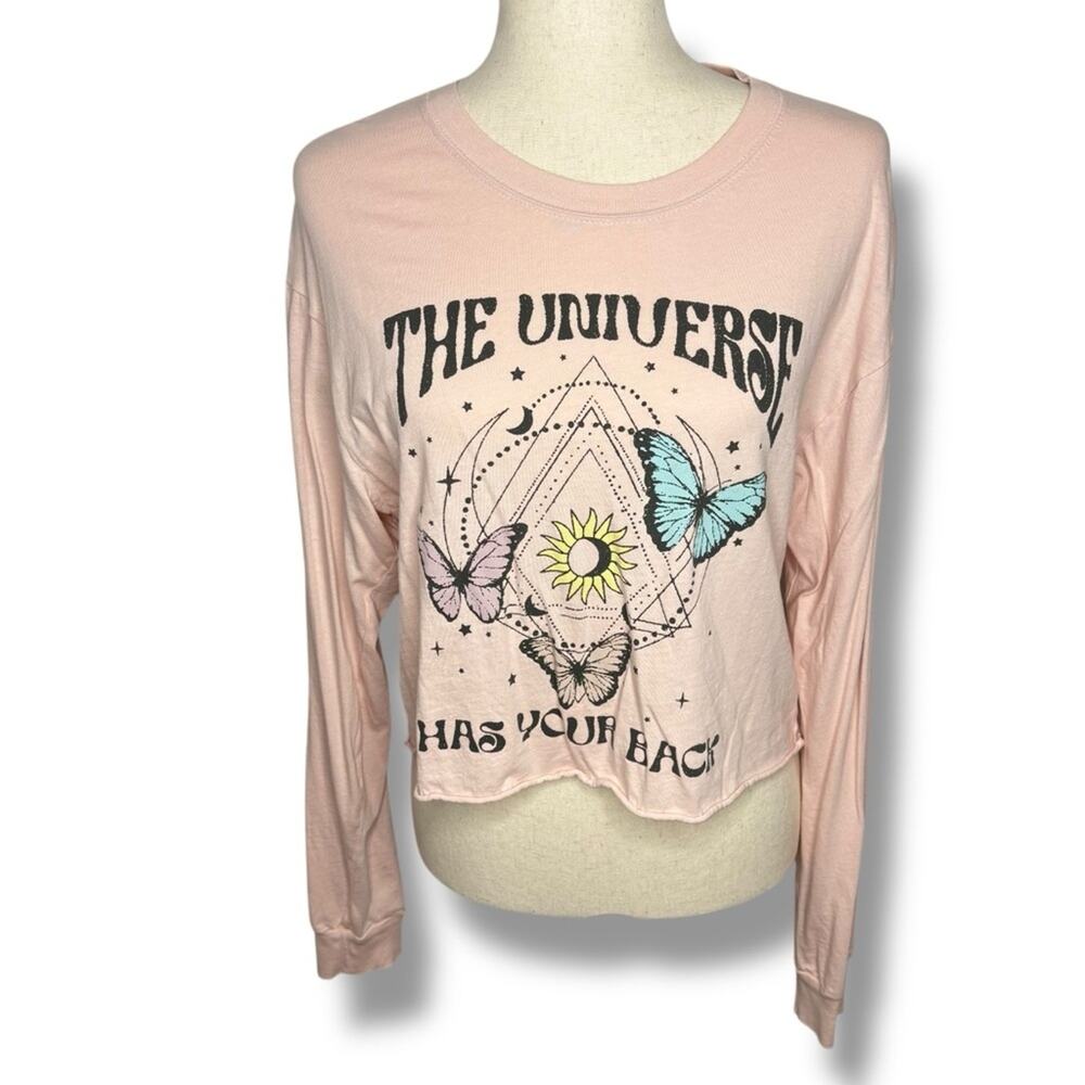 Cold Crush Light Pink Butterfly Cropped Long Sleeve Shirt Juniors Size Large